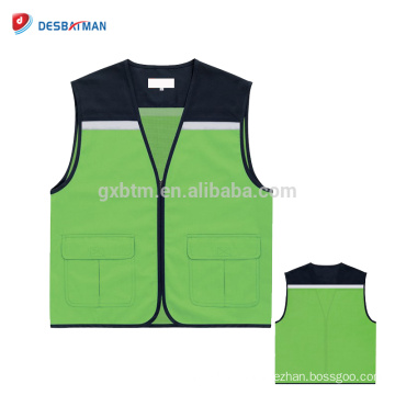 2017 New Style High Visibility Green Breathable Mesh Safety Vests Reflective Work Waistcoat With Multi Pockets And Zipper